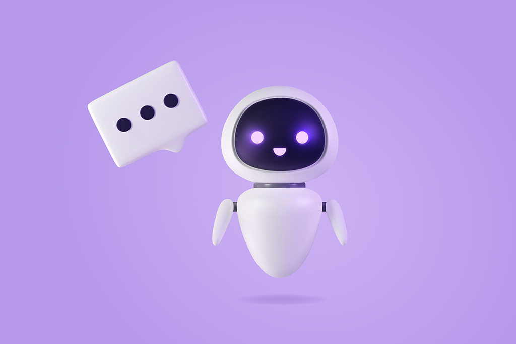Uma renderização de um robô com uma caixa de diálogo ao seu lado.